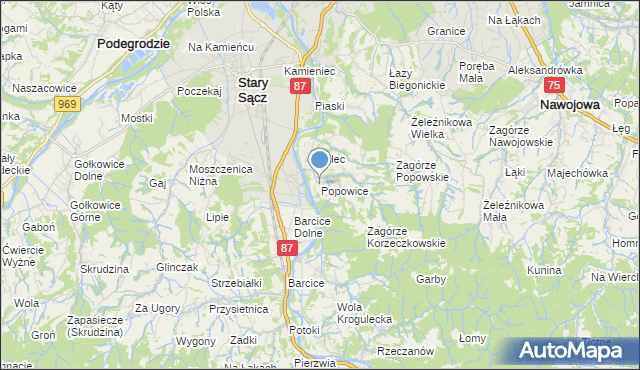 mapa Popowice, Popowice gmina Stary Sącz na mapie Targeo